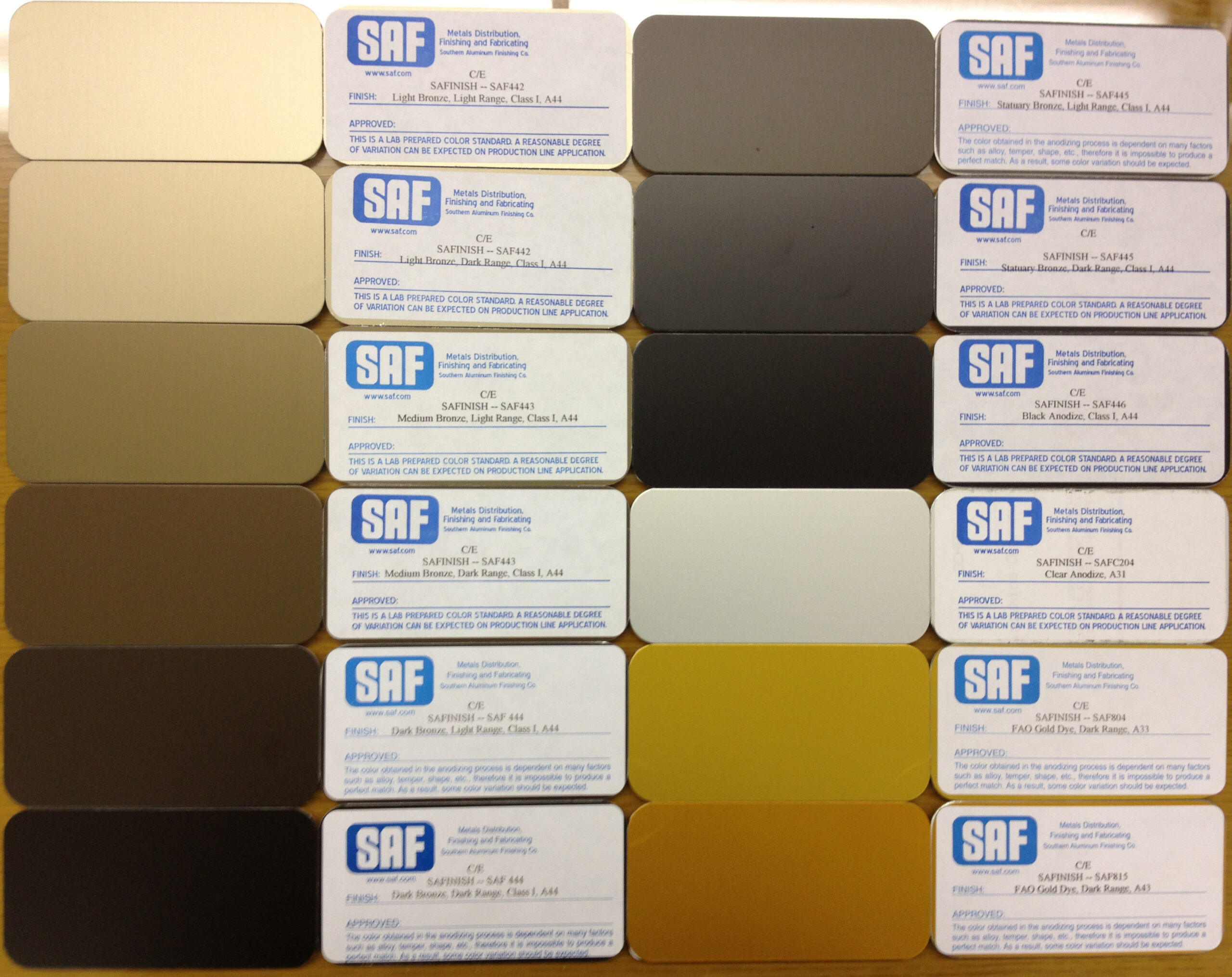 anodized aluminum color samples
